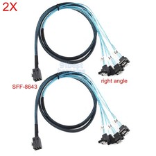 2pcs Mini SAS HD SFF-8643 Host to 4X SATA Right Angle Server Raid Cable 1M