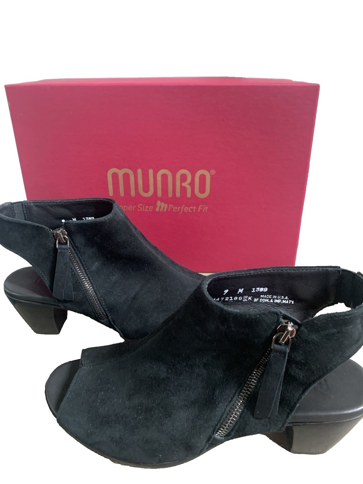 MUNRO “Nakita” Black Nubuck Open Toe Open Heel Slingback  Shoe - 9M - New In Box