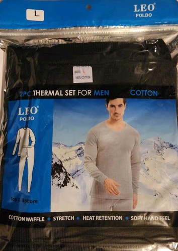 Leo Poldo 2pc Thermal set for men cotton waffle stretch heat retention Size L