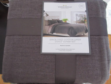 Threshold Dark Gray/Beige Space Dyed Cotton Linen King Duvet Cover 3pc Set