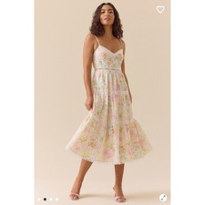 Altar'd State Floral Lace Trim Tiered Midi Dress Cream Pastel Size Small