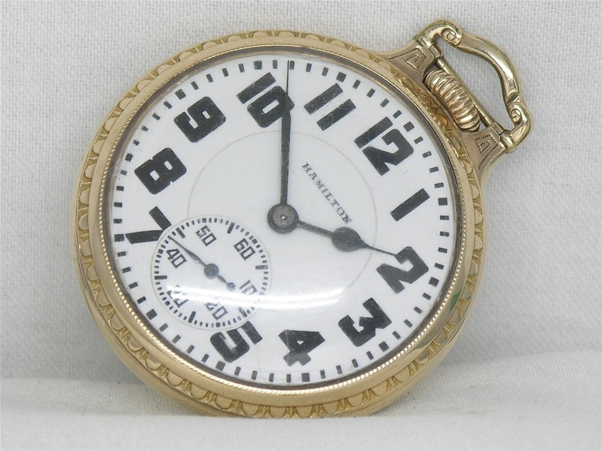 ANTIQUE HAMILTON 992 POCKET WATCH IN ORIGINAL BOC 10K GOLD FILL