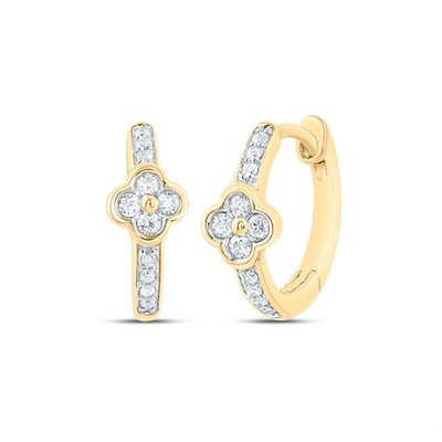 0,09 ctw natürliche Diamant Blume Creolen 10kt Gelbgold
