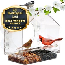 Transparent Acrylic Bird Feeder - Suction Grip, Easy to Clean, Outdoor Use