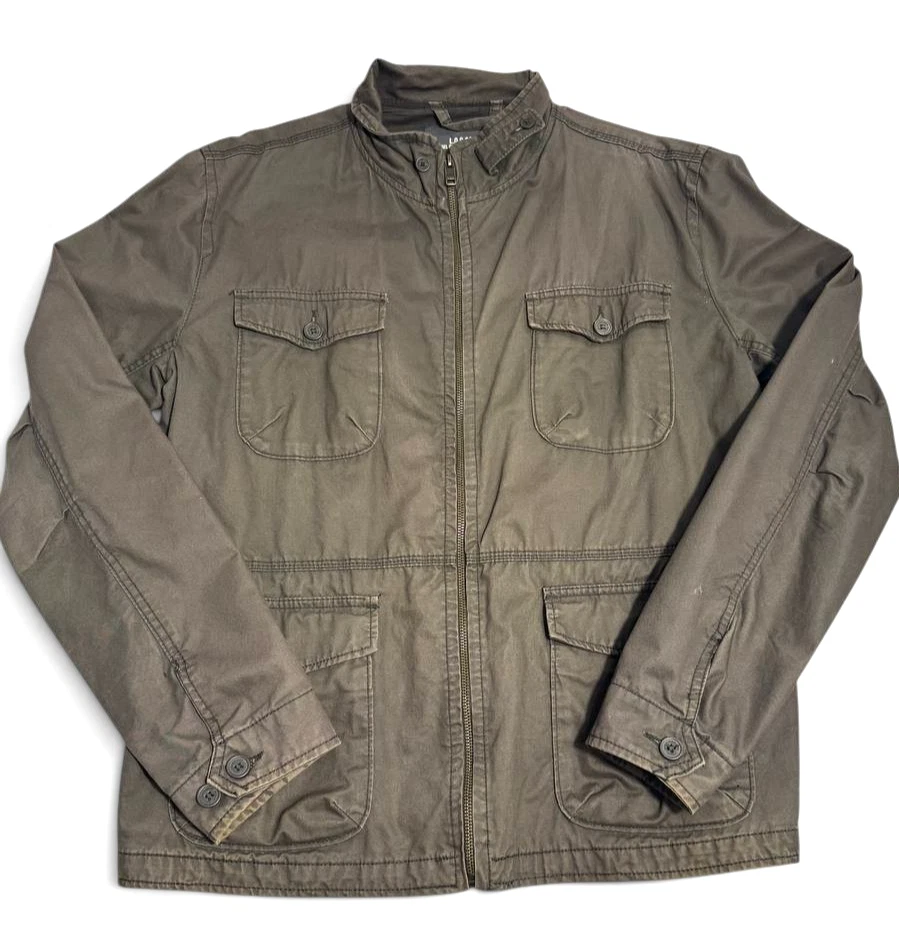 H&M LOGG Jacket Mens Large Green Military Utility Field Jacket Full Zip Casual