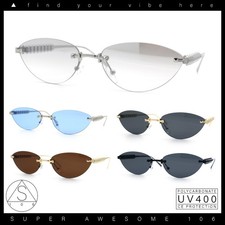 Womens Rimless Metal Rim Cat Eye Pyramid Stud Jewel Arm Sunglasses