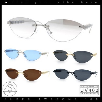 Womens Rimless Metal Rim Cat Eye Pyramid Stud Jewel Arm Sunglasses