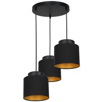 HäNgeleuchte Stoff In Schwarz Gold 3 Flammig E27 HäNgelampe Wohnzimmer Esszimmer