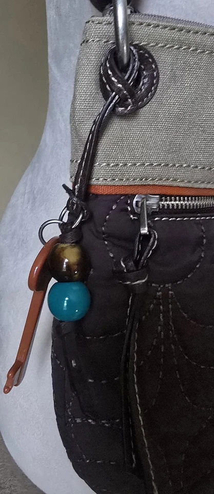 Fossil Key-Per Brown Quilted Crossbody Bag Purse w/ Key Charm Y2K Retro - Image 3 of 4