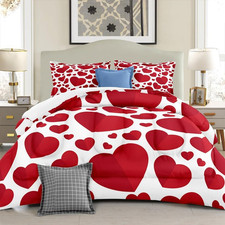 Valentine's Red Hearts Comforter Set - King Quilt  2 Pillow Covers