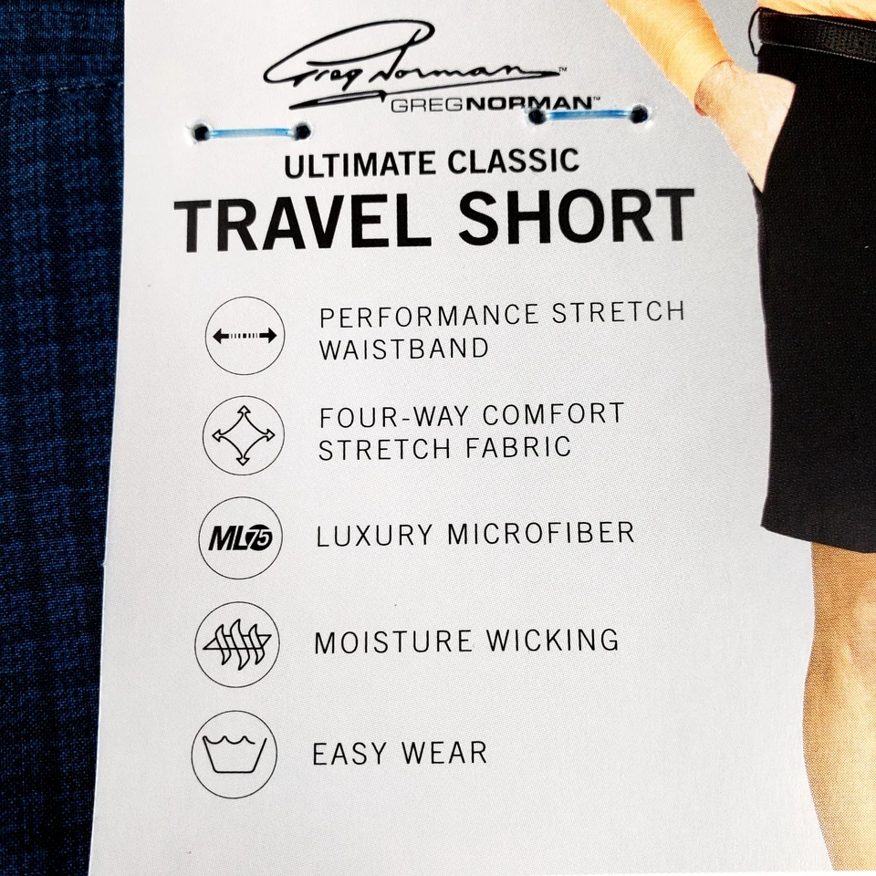 NUEVO Greg Norman Hombres Talla 40 Ultimate Viaje Corto Azul Cuadros 4 Vías Elastizado Absorbente Foto 3 de 4