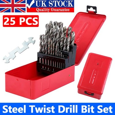 25 Piece HSS Cobalt Metal Drill Bit Set 1mm-13mm Quality High Speed ...