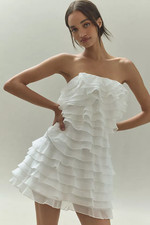 NWT BHLDN STRAPLESS A-LINE RUFFLED MINI DRESS- SIZE 12