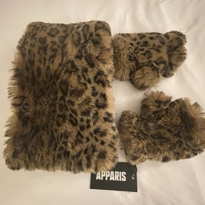 New Apparis Ariel Scarf /Fingerless Gloves Sz S/M Faux Fur Animal Print Designer
