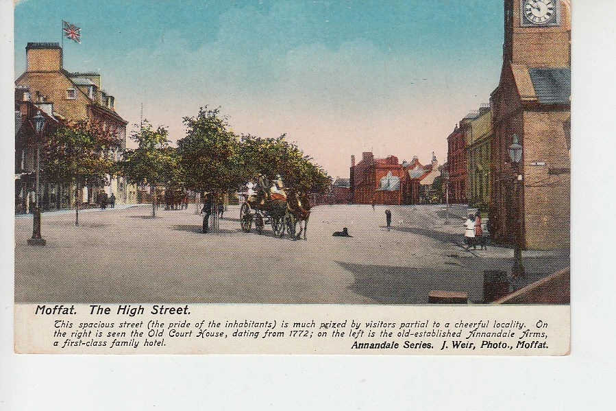 Early Colour View of The High Street, Moffat, Dumfries-shire - Image 1 of 1