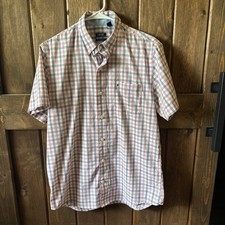 Izod Men's Blue Check/Plaid Short Sleeve Button Down Shirt Size M