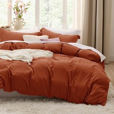 Bedsure Terracotta Duvet Cover King Size - 3 Pieces Prewashed Cotton-Like Ext...
