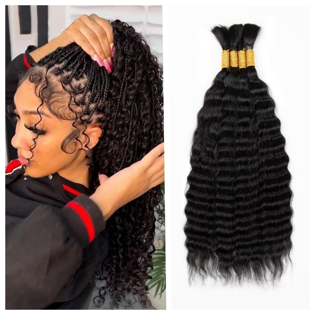 16 Inch Deep Wave Human Hair Bundle for Braiding Extensions Human Braiding Hair for Boho Braids 16 Inch 2 Bundles 100g  main image 3