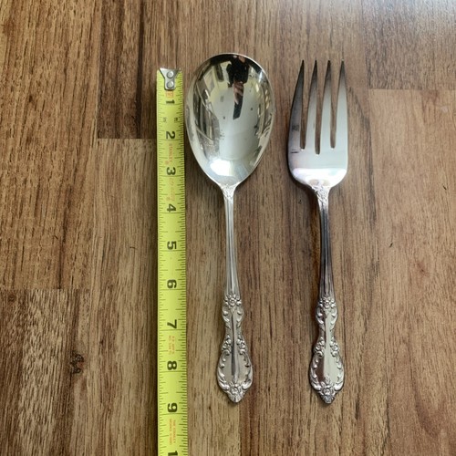 Vintage Wm Rogers Extra Plate / Silverplate Valley Rose Serving Fork & Spoon Set - Picture 4 of 6