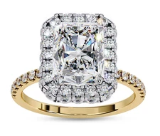 2.9 Ct Radiant Lab Grown Diamond Solitaire Halo Engagement Promise Ring 14K Gold