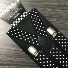 Black w/ White Polka Dots Suspender for Adults Men Women Teens Wedding (USA)