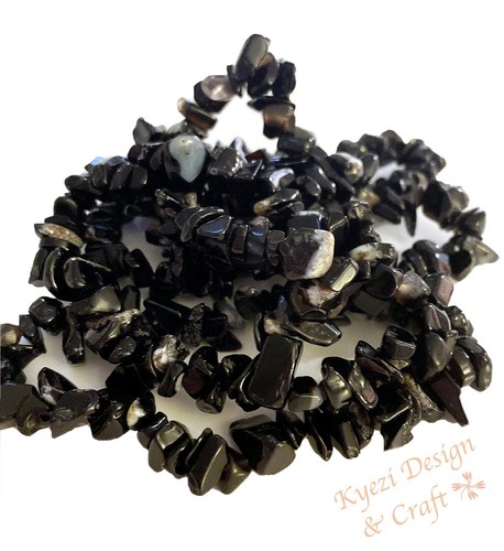Black Onyx Premium Natural Crystal Gemstone Chip Stretchy Jewelry Bracelet - Picture 3 of 5