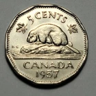 1957 CANADA 5 Cents Nickel Uncirculated Coin From Mint Roll UNC