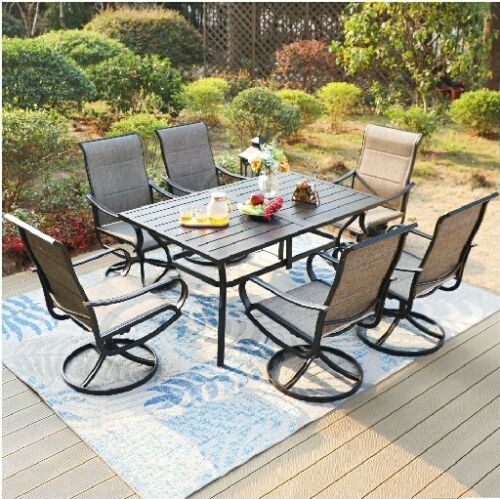 MF Studio 7-Piece Patio Dining Set with High-Back Swivel Chairs for 6-Person, Bl