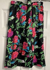 Vtg 80s Anthony Sicari Small Bright Abstact Floral Satin Midi Skirt Belt Sash
