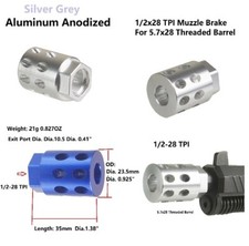 Silver 1/2x28 1/2-28 TPI Compact Muzzle Brake Compensator F 5.7x28 Threaded Barr