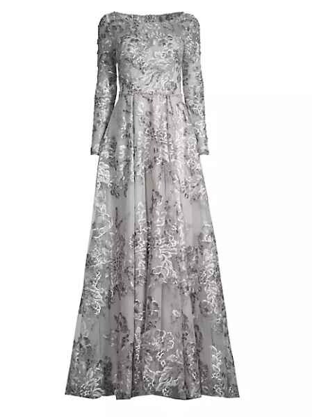 $798 Mac Duggal 11185 Sequin Embroidery A-Line Gown Dress - size 12 - Platinum