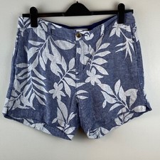 Old Navy Shorts Women 12 Blue Floral Linen Rayon Mid Rise Everyday Casual