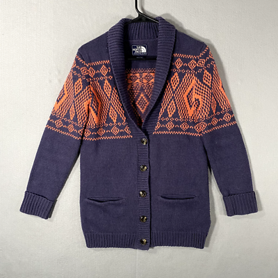 The North Face Jacquardigan Knit Cardigan Sweater Blue Womans Size