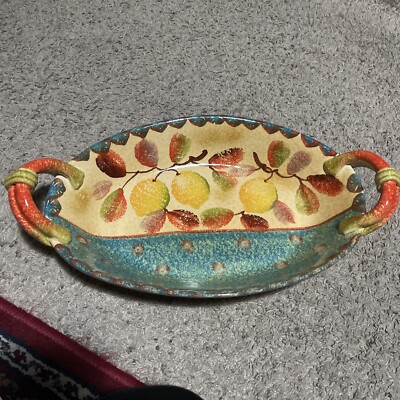 Farmhouse Large Serving Dish Fall Autumn Table Art Italian Pottery 14 