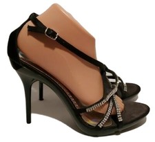 De Blossom Collection Black Strappy Rhinestone Stiletto Heels For Women Size 10