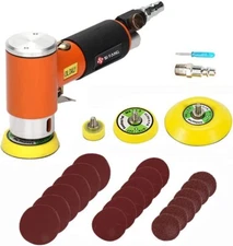 21PC 1"/2"/3" Random Orbit Air Sander Mini Grinding Machine Car Polisher Buffer