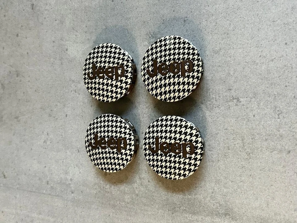Jeep Wrangler Custom Brown & Tan Houndstooth Wheel Center Cap x4 Set Genuine OEM - Image 4 of 4