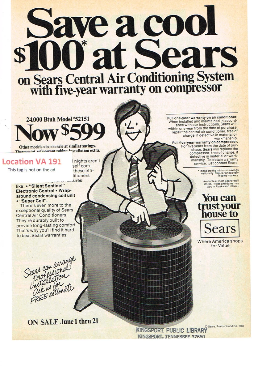 $599 Central Air Conditioning Sears 1980 Original Print Advertisement | eBay