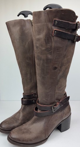 Freebird Stiefel Damen 10 Clive kniehoch Leder seitlicher Reißverschluss Druckknopf Boho braun - Bild 2 von 6