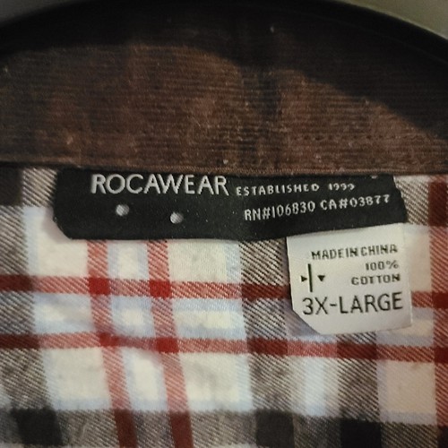 Rocawear Button Up Shirt Mens 3XL Red Gray Plaid Long Sleeve Corduroy Collar - Picture 6 of 10