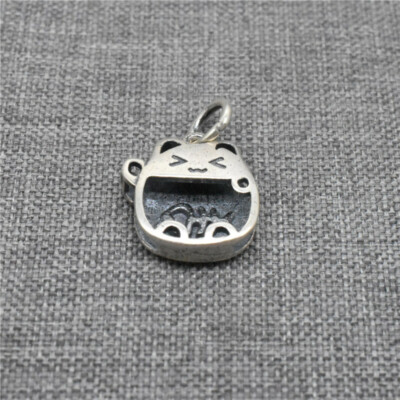 2 Sterling Silver Cat Eat Fish Charms 925 Silver Pet for Bracelet Necklace