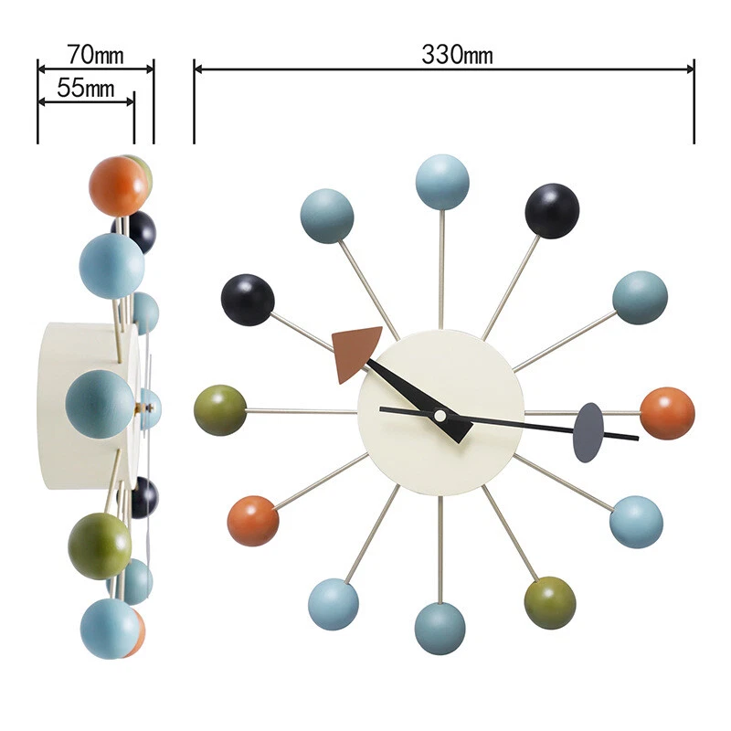 Wood Ball Wall Clock 13 in George Nelson Style Mid Century Modern living room - Image 3 of 4