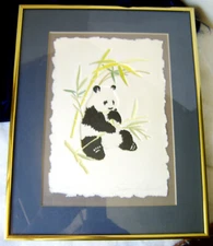 Embossed Panda w/ Bamboo Limited Edition Signed Print - Susan Zythewick 