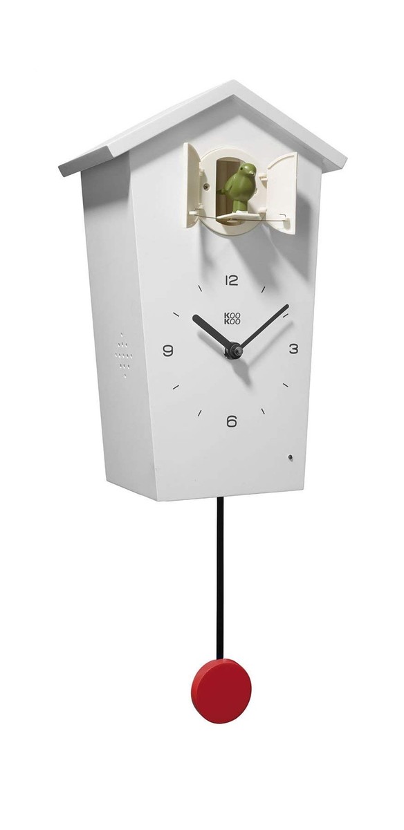 KOOKOO Birdhouse White, Modern Design Cuckoo Clock with 12 Natural