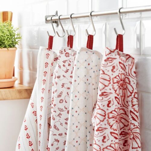 Ikea INAMARIATea Towel, Patterned Red, Pink, White 45x60cm 4 Pack **Free P&P* 😊 - Picture 1 of 5