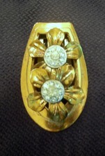 Vintage Brass Flowers  Rhinestone Shoe or Dress Clip