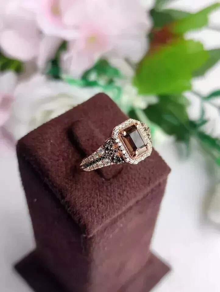 2Ct Emerald Cut Lab Created Chocolate Diamond Wedding Ring 14K