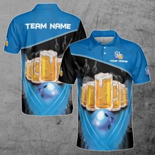 Custom Name Team Name Funny Beer Bowling Ball Men's Polo Shirt S-5XL