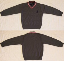 Polo Ralph Lauren child boy gray v-neck polo logo pullover sweater Sz128-134 US7
