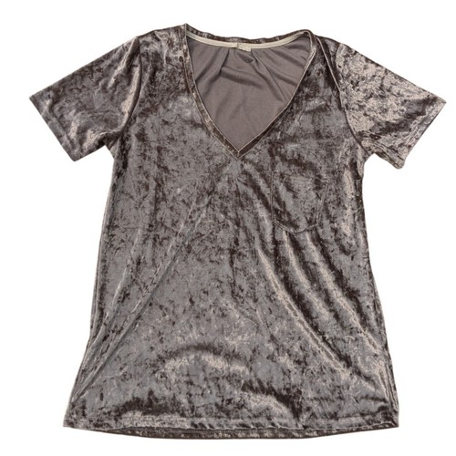 POL Velvet Metallic Shiny Beige Soft V-Neck Short Sleeve T-Shirt Women's Medium?
